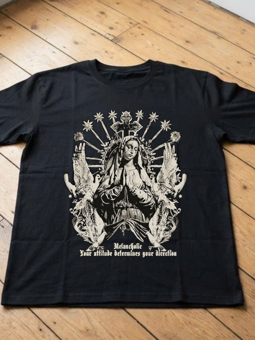 Gildan Black Men's Tee with White Religious Prayer Graphic